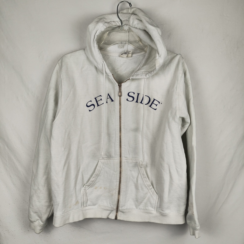 Comfort Colors Hoodie Womens Medium White Sea Side Full Zip Beach Sweatshirt